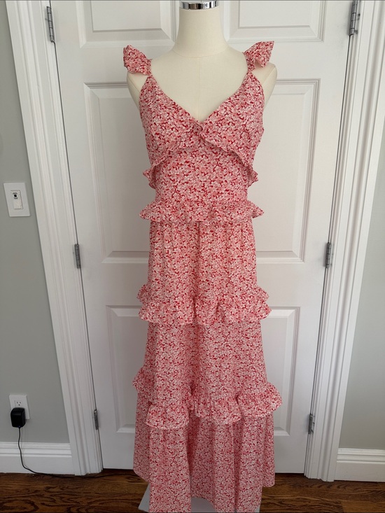 Petal & Pup Dresses & Skirts - Petal & Pup Pink Floral Ruffle Maxi Dress - Sleeveless 100% Cotton V-Neck Size 8